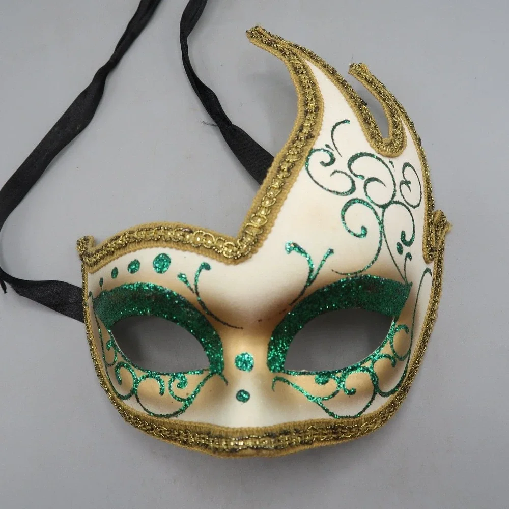 Venezia‎ Hand Painted Mask Italy Halloween Masquerade Gold Green Paper Mache